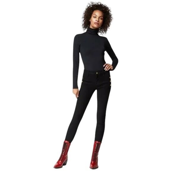 J. Brand Black Zion Velvet Mid Rise Side Buttons Cropped Skinny Jeans Size 29 - Picture 1 of 9